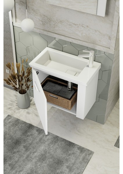 Maxila 60 cm Banyo Dolabı,Seramik Lavabolu, Aynalı,Lavabo Dahil,Mdf,Beyaz indirimleri