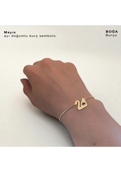 Boğa Burçlarına Özel 14 Ayar Altın Plakalı Zincirli Kuğu Kuşu Motifli Hediye