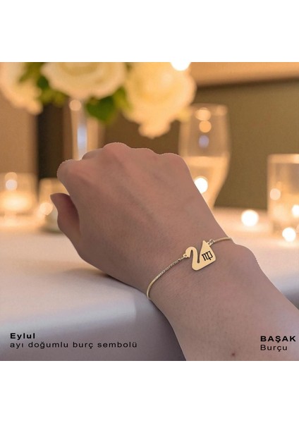 Eylül Ayı Doğumlarına Özel Zincirli Kuğu Kuşu Motifli 14 Ayar Altın Plakalı Hediye