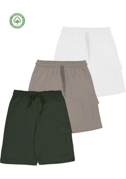 Unisex Çocuk Pamuklu Şort 3'lü Set -Çocuk Giyim