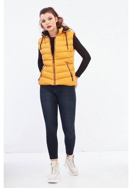 Kadın Hardal Kapüşonlu Şişme Yelek Kapüşon Içi Polar 5000 fiyatları