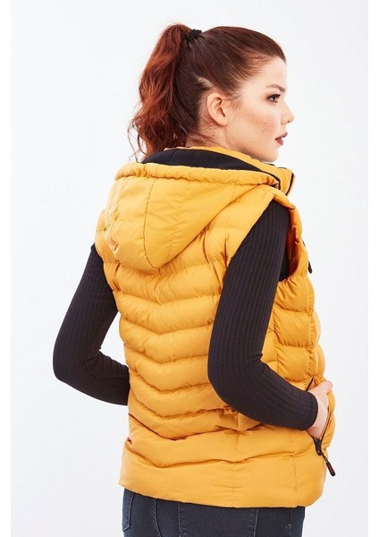 Kadın Hardal Kapüşonlu Şişme Yelek Kapüşon Içi Polar 5000 indirimleri