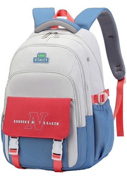 Öğrenci Okul Çantası Kontrast Renkli Hafif, Büyük Kapasiteli, Su Geçirmez Sırt Çantası (Yurt Dışından)