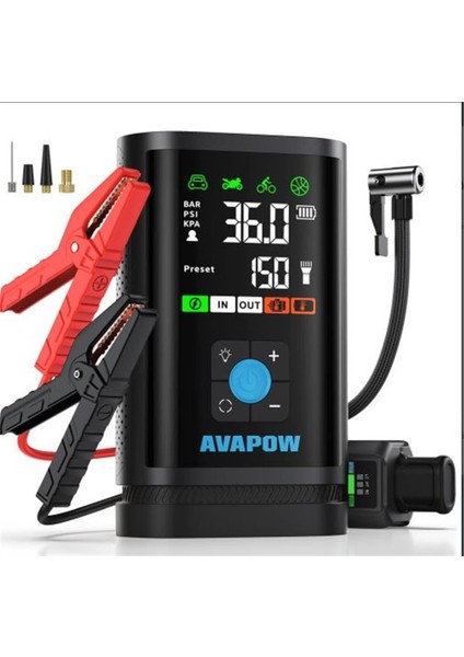 JP3 16000mAh 3000A & Lastik Şişirme Pompalı Jump Starter Taşınabilir Akü Takviye Kiti