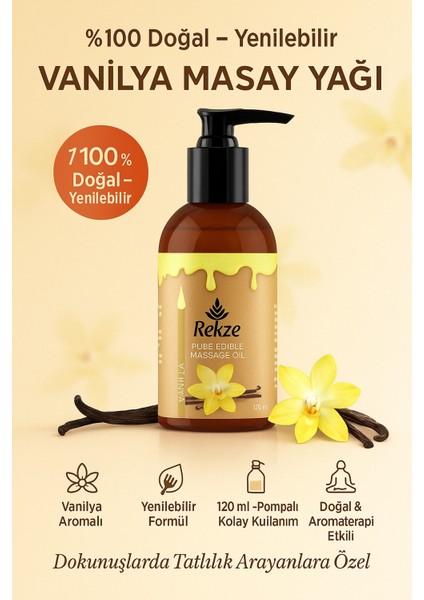 Vanilyalı Aromaterapi Yenilebilir Doğal Masaj Yağı 120 ml modelleri