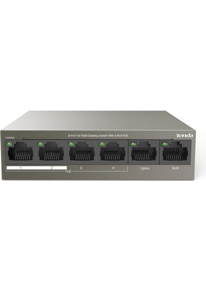 TEF1106P 6 Port 4 Port Poe+ 10-100 + 2 Port Uplink Switch Çelik Kasa Rack Mount