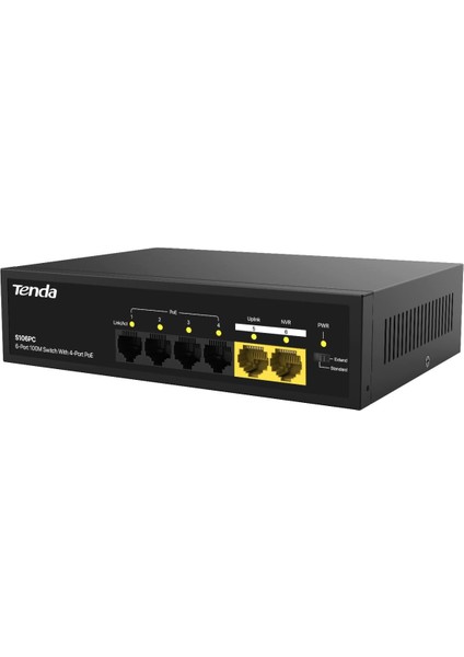 S106PC 6 Port 4 Port Poe+ 10-100 Mbps + 2 Port Uplink Switch Çelik Kasa Rack Mount modelleri