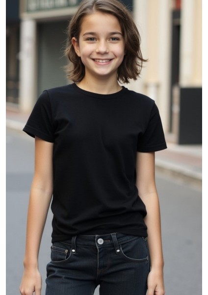 Siyah Çocuk T-Shirt Kız Erkek Unisex | %100 Pamuk | fırsatları