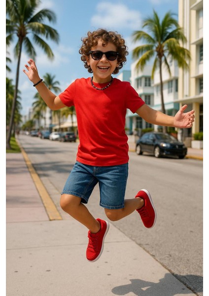 Kırmızı Çocuk T-Shirt Kız Erkek Unisex | %100 Pamuk | modelleri