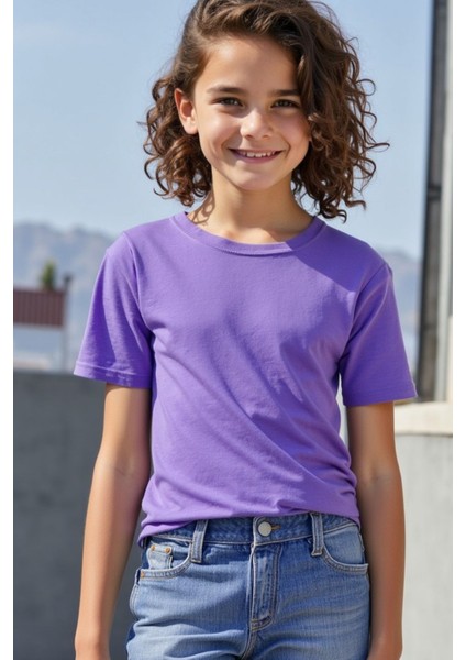 Eflatun Çocuk T-Shirt Kız Erkek Unisex | %100 Pamuk | modelleri