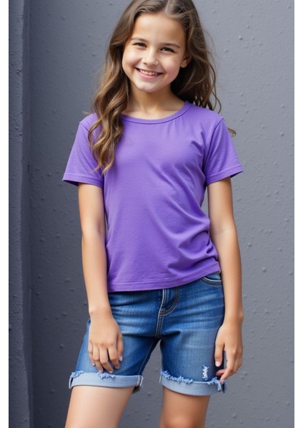 Eflatun Çocuk T-Shirt Kız Erkek Unisex | %100 Pamuk | fırsatları