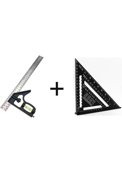 300 Mm. Terazili Gönye ve 175 Mm. Alüminyum Üçgen Gönye 2'li Set