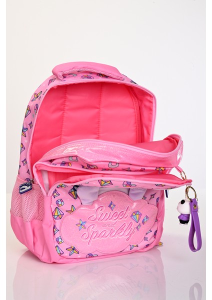 MU-5796 Pembe Kedi Desenli Okul Çanta Seti 3'lü – Sırt Çantası, Beslenme Çantası ve Kalemlik indirimleri