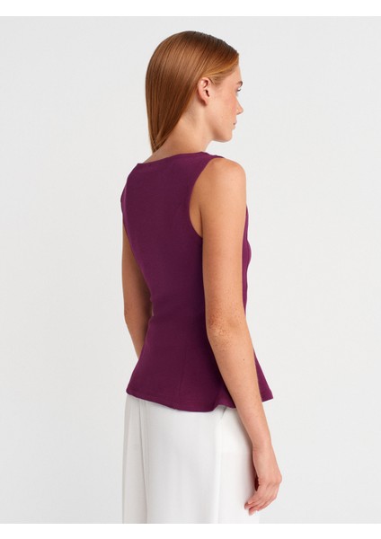 21001 Kayık Yaka Peplum Top-Mor fiyatları