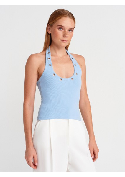 21162 Halter Yaka Top-Mavi