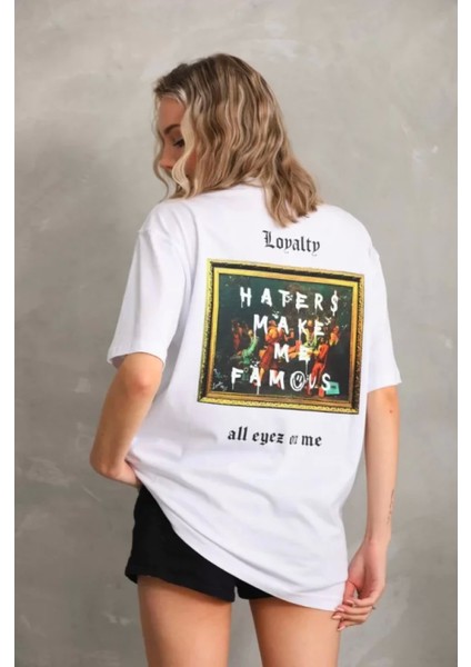 Trend Oversize Baskılı T-Shirt - Beyaz