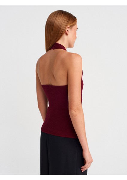 10799 Halter V Yaka Dokulu Triko Bluz-Bordo fiyatları