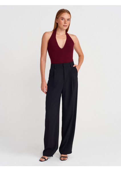 10799 Halter V Yaka Dokulu Triko Bluz-Bordo fırsatları