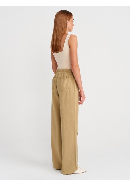 72030 Nervür Dikişli Lastikli Denim Pantolon-Çağla fiyatları