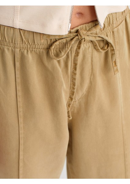 72030 Nervür Dikişli Lastikli Denim Pantolon-Çağla modelleri