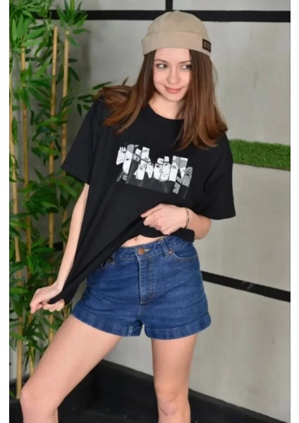 Bisiklet Desenli Oversize T-Shirt - Siyah fiyatları