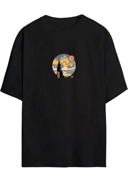 Baskılı Oversize Siyah Unisex T-Shirt fiyatları