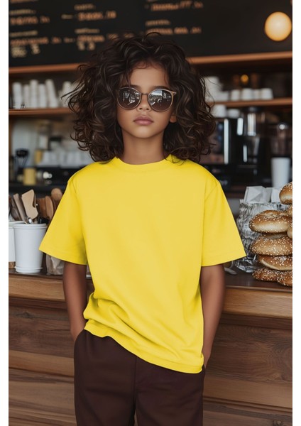Sarı Çocuk T-Shirt Kız Erkek Unisex | %100 Pamuk |