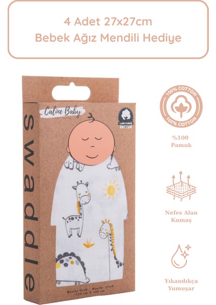 %100 Pamuk Premium & Hafif Müslin Bezi Örtüsü I 120x120 cm I Gri I Safari Desenli & 4 Adet Ağız Mendili 27x27cm fiyatları