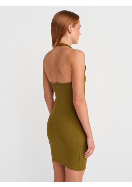 91508 Halter Yaka Mini Elbise-Koyu Yeşil fiyatları