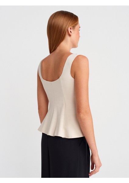 31987 Peplum Etekli Yelek-Açık Bej fiyatları