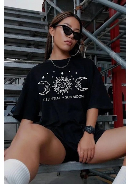 Siyah Baskılı Oversize Unisex T-Shirt modelleri