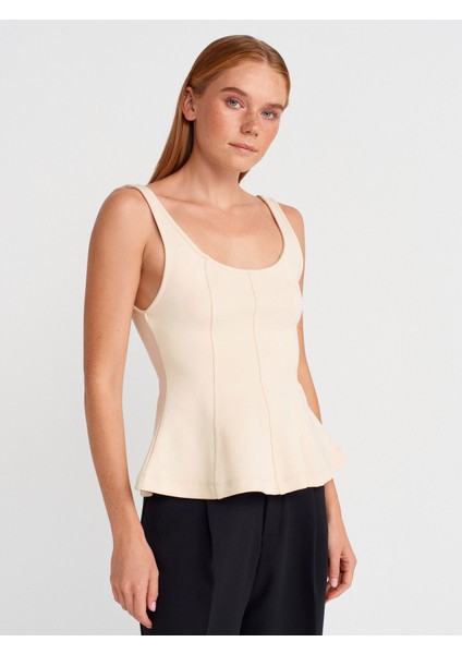 21063 Kalın Askılı Peplum Top-Taş