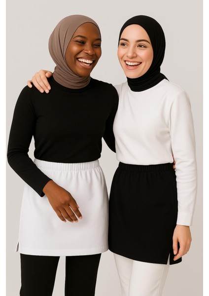 Mırach 2'li Paket Yırtmaçlı Penye Içlik Etek Seti - Siyah ve Beyaz | Uzatıcı Etek Astar fiyatları