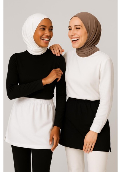 Mırach 2'li Paket Yırtmaçlı Penye Içlik Etek Seti - Siyah ve Beyaz | Uzatıcı Etek Astar modelleri