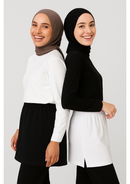 Mırach 2'li Paket Yırtmaçlı Penye Içlik Etek Seti - Siyah ve Beyaz | Uzatıcı Etek Astar fırsatları