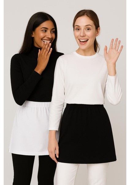 Mırach 2'li Paket Yırtmaçlı Penye Içlik Etek Seti - Siyah ve Beyaz | Uzatıcı Etek Astar indirimleri