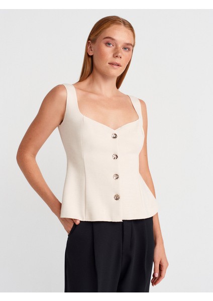 31987 Peplum Etekli Yelek-Açık Bej