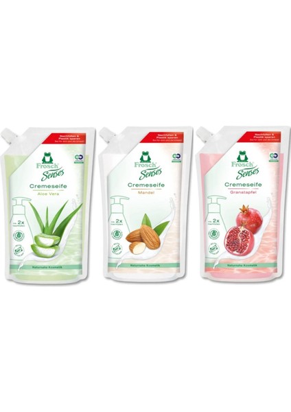Aloe Vera Krem Sabun 500 ml + Badem Özlü Krem Sabun 500 ml + Senses Nar Krem Sabun 500 ml