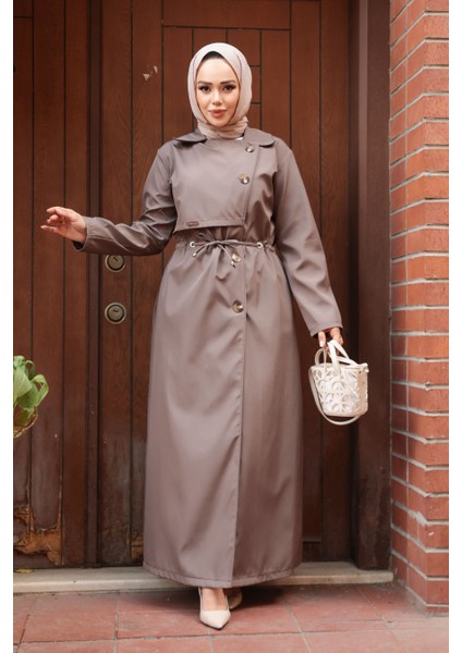 Düğmeli Vizon Tesettür Trençkot 684V