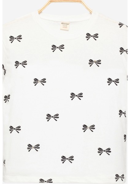 Kız Çocuk Fiyonklu Taş Işlemeli Kısa Kollu T-Shirt -Çocuk Giyim modelleri