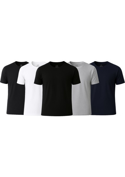 Erkek 5’li Paket T-Shirt – Kısa Kollu Bisiklet Yaka Regular Fit – 5 Renk Seçenekli