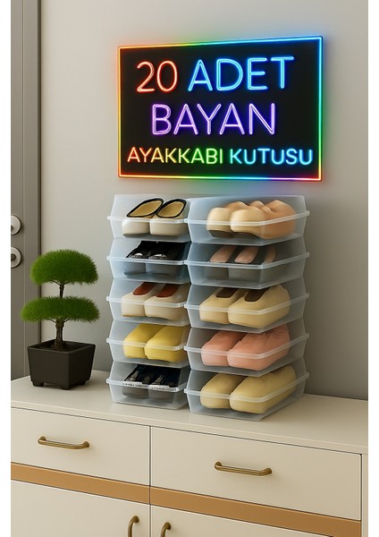 20 Adet Bayan Plastik Ayakkabı Kutusu
