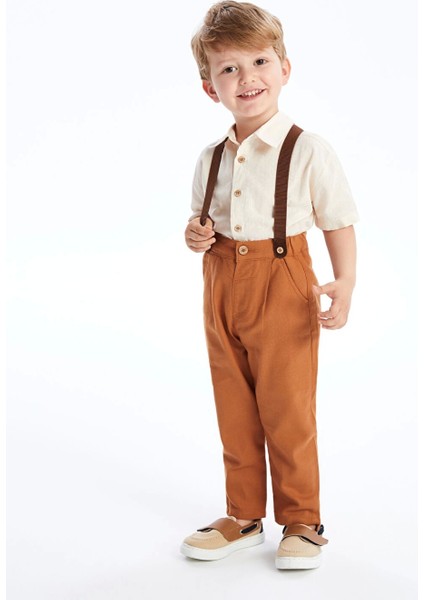 Lcw Kids Bej Kısa Kollu Erkek Bebek Gömlek Pantolon ve Pantolon Askısı 3'lü Takım