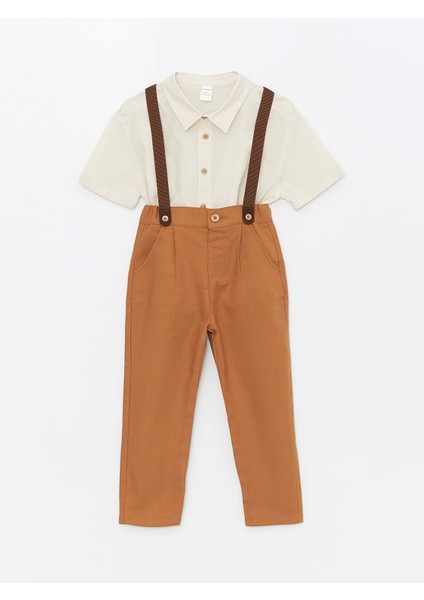 Lcw Kids Bej Kısa Kollu Erkek Bebek Gömlek Pantolon ve Pantolon Askısı 3'lü Takım modelleri