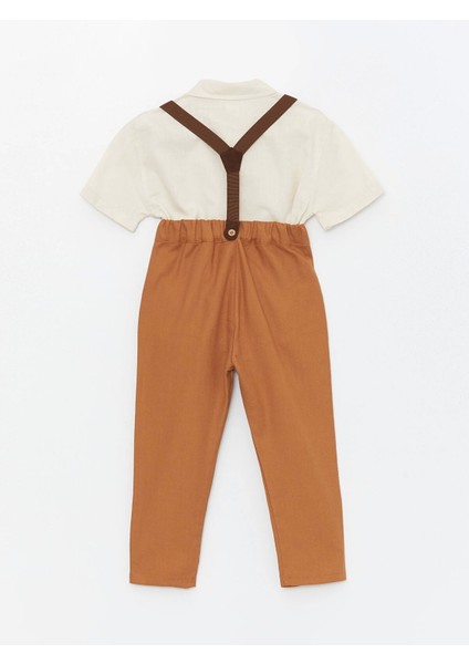 Lcw Kids Bej Kısa Kollu Erkek Bebek Gömlek Pantolon ve Pantolon Askısı 3'lü Takım fırsatları