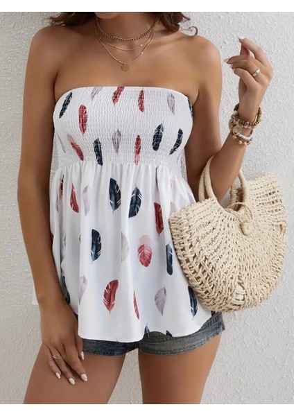 Yaprak Desenli Straplez Bluz fiyatları