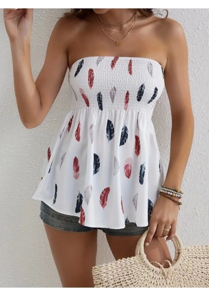 Yaprak Desenli Straplez Bluz modelleri