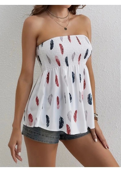 Yaprak Desenli Straplez Bluz fırsatları