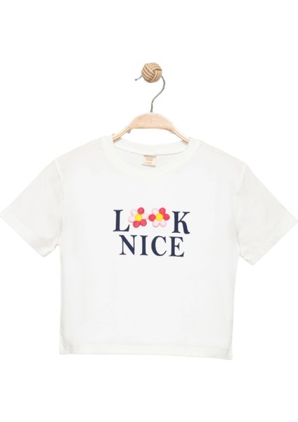 Kız Çocuk Çiçekli Kısa Kollu T-Shirt - Çocuk Giyim