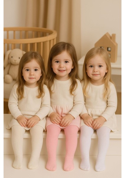 3'lü Kız Bebek & Çocuk Pamuklu Düz Renkl Külotlu Çorap fiyatları